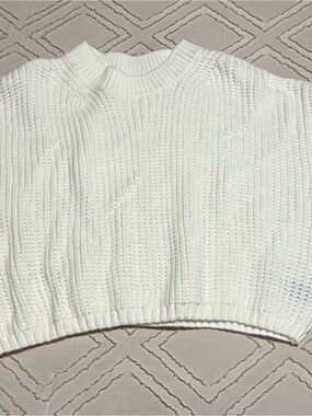 SHEIN Cream Ribbed Crewneck Sweater
